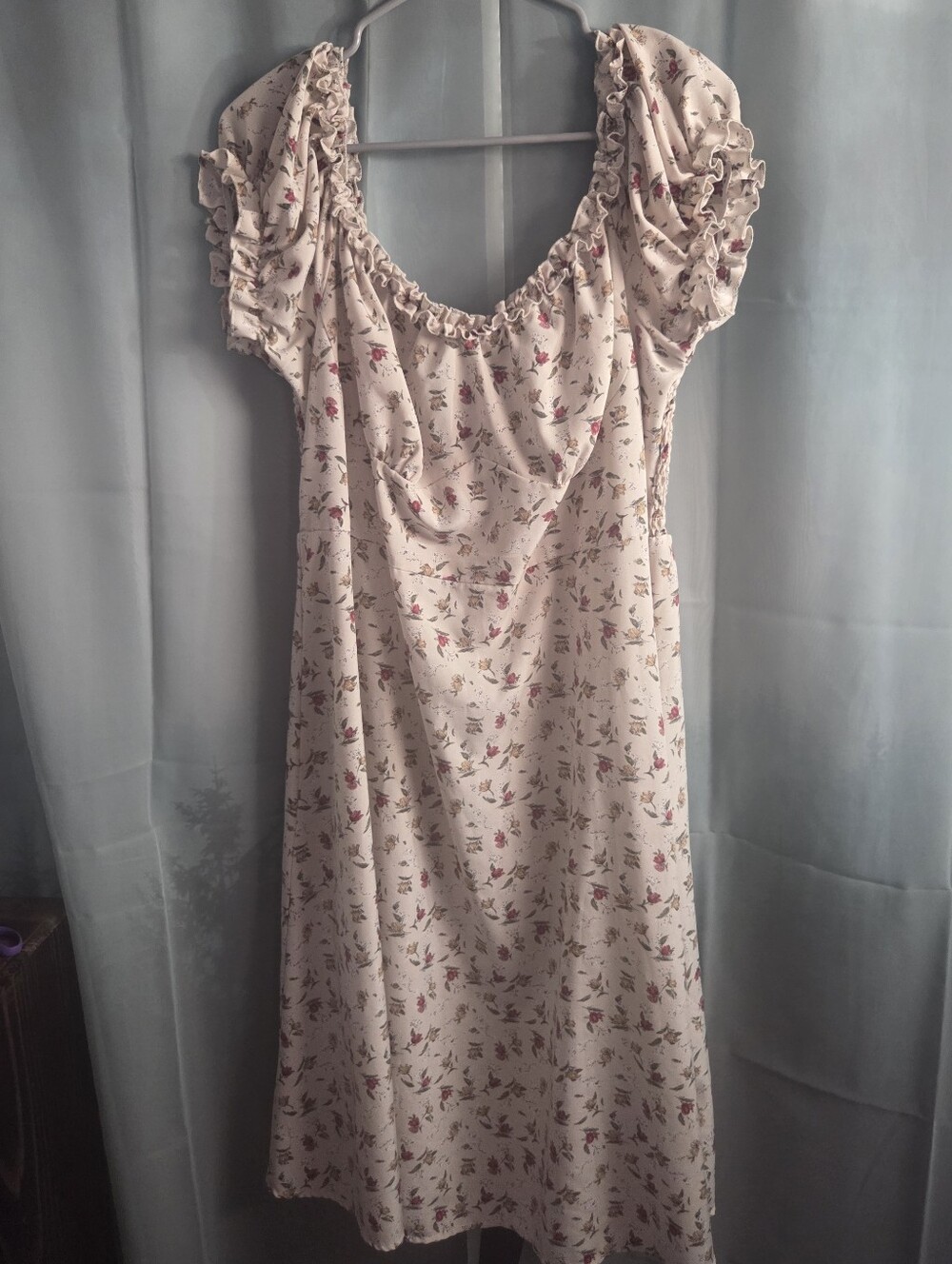 SHEIN Cream Floral Maxi Dress with Pink and Green Print